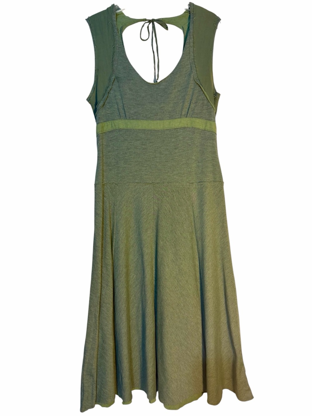 Free People Vintage Sleeveless Midi Dress Green Sz M Raw Edge Cutout Back Y2K